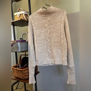GAP Cable-Knit Turtleneck Sweater in Light Beige
